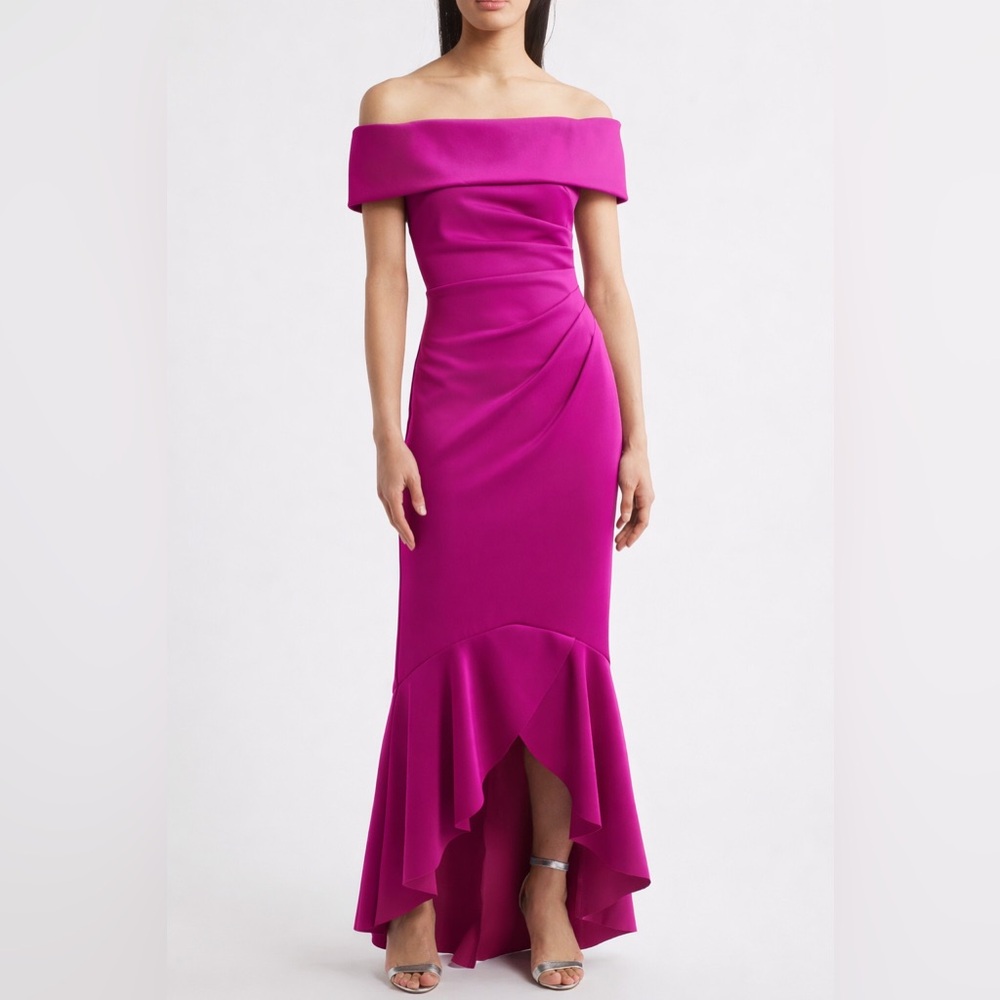 Eliza J Fuchsia Off-Shoulder High Low Dress Fuchsia